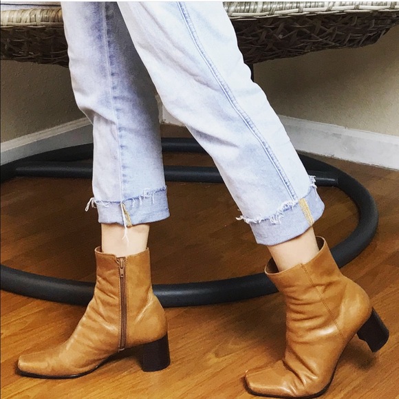 Nine West Shoes - Nine West Leather Square Short Boots - Brown